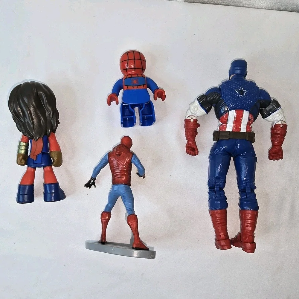 Lot of 4 Marvel DC Super Hero Figures Spiderman X 2, Captain America & Ms Marvel